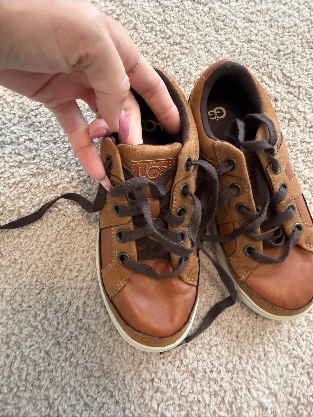 UGG Kids Brown Leather & Suede Low-Top Sneakers